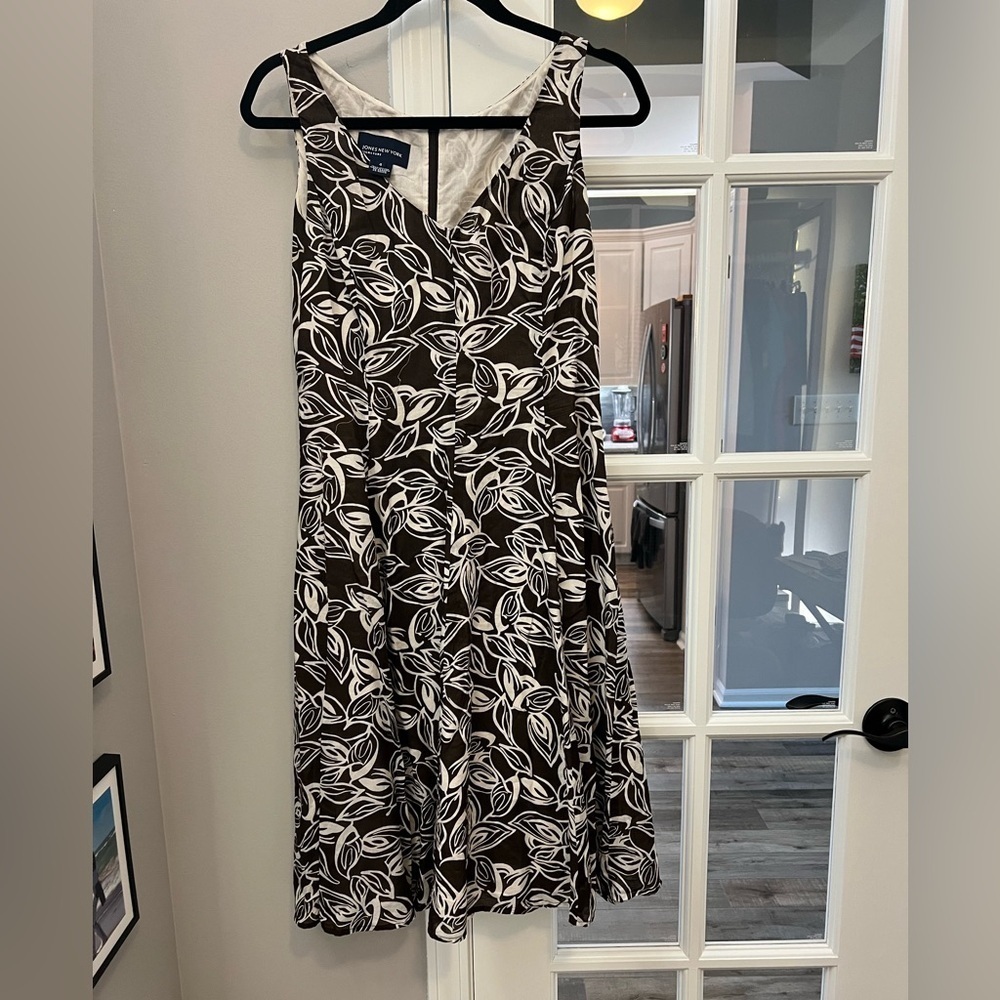 Jones New York Signature Brown & Cream Floral 100% cotton Dress sz4